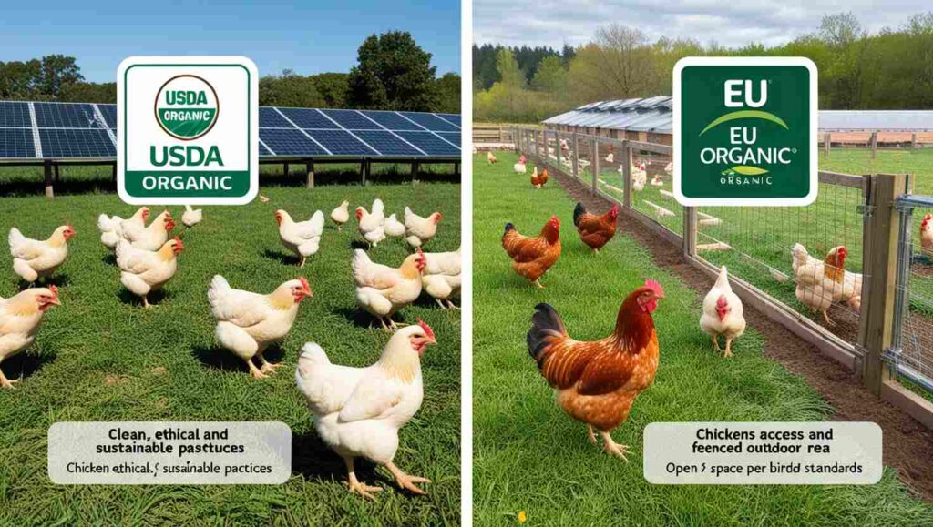 organic chicken farming guidelines in USA and EU